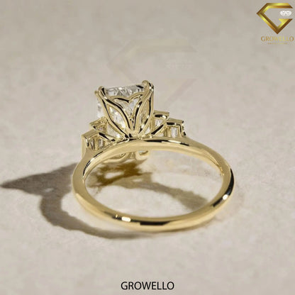 3CT Emerald Cut Engagement Ring, Tapered Baguette Shoulders, Solid Gold, Lab-Grown or Moissanite Diamond