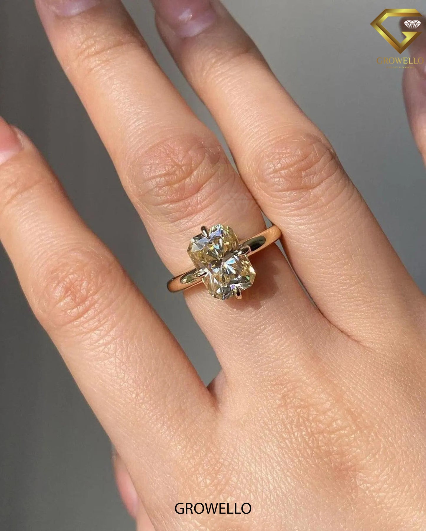 3CT champagne radiant Engagement Ring, claw-prong basket, solid gold, lab-grown or moissanite Diamond