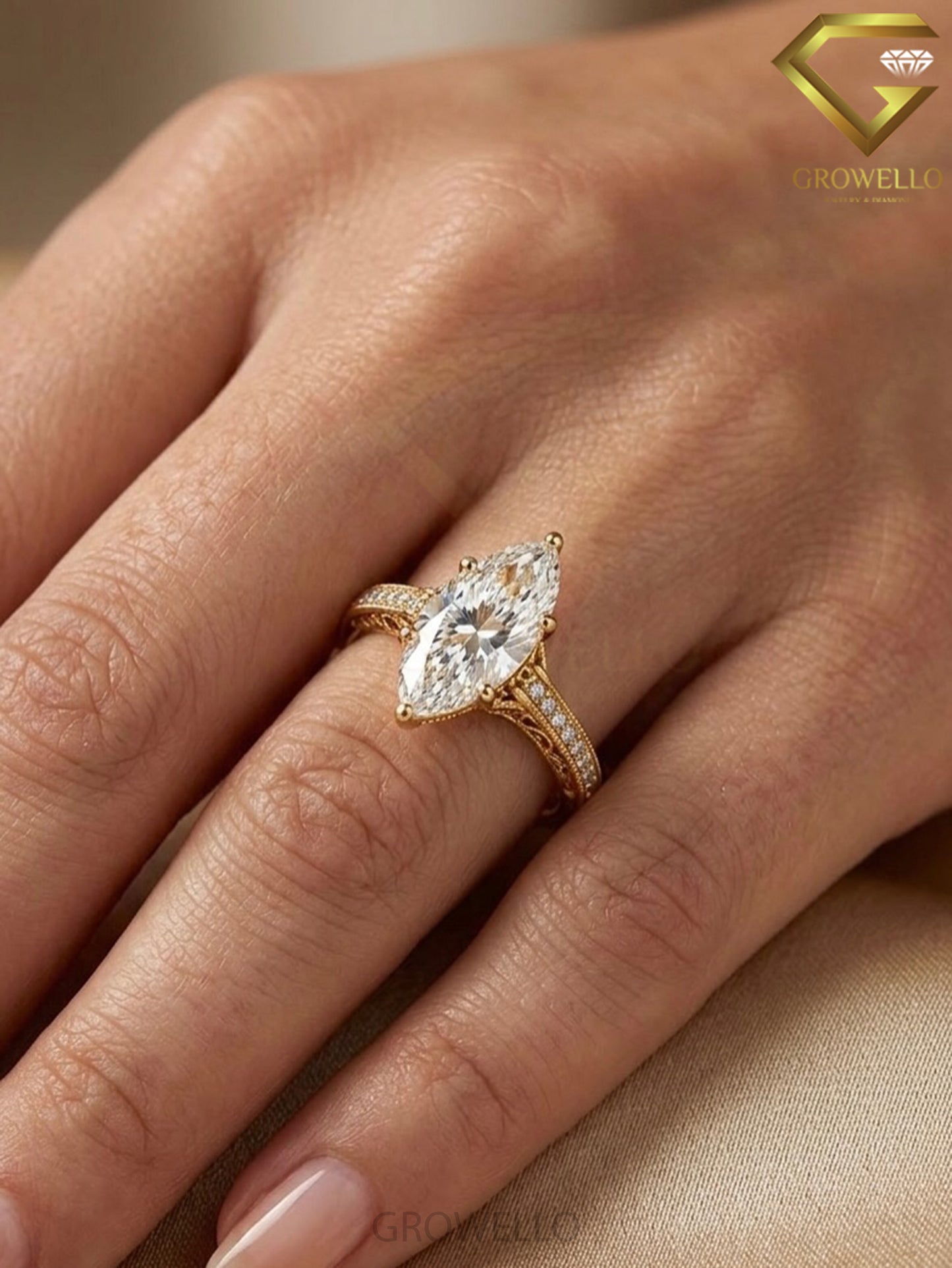 3 CT Marquise Engagement Ring, Vintage Milgrain, Solid Gold, IGI Lab Diamond or Moissanite