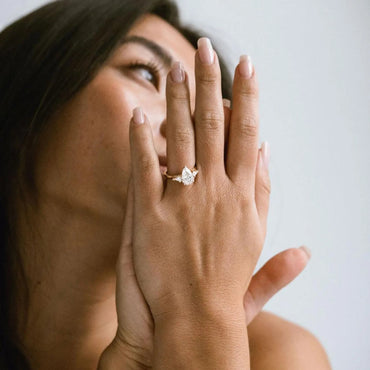 Three Stone 3 CT Pear Cut Moissanite Engagement Ring Pear Cut Wedding Ring Kite Shaped Diamond Ring Pear Lab Grown Diamond Ring.