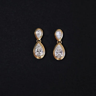 Pear Double Bezel Set Design Tear Drop Screw Back Earrings