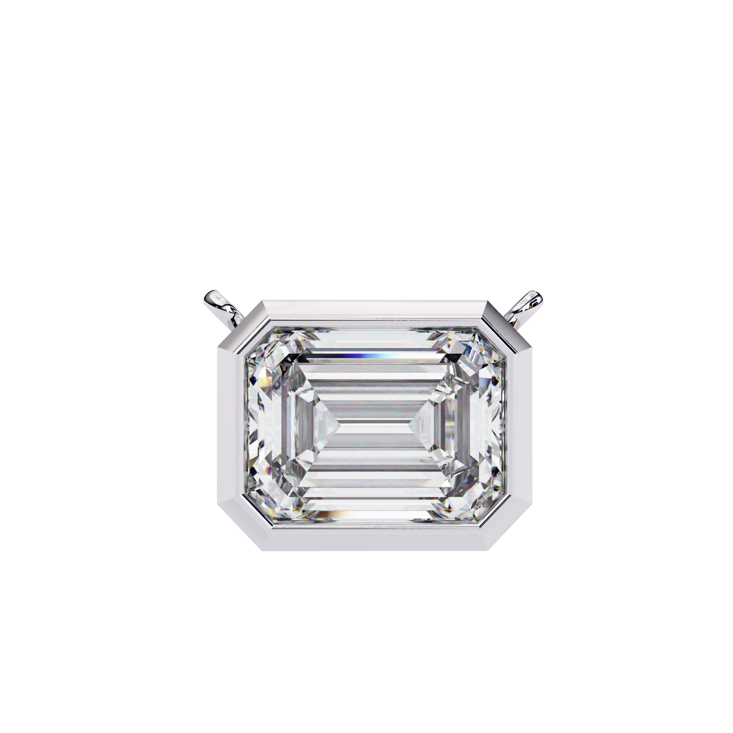 3 ct Emerald-Cut East-West Bezel Pendant Necklace | Modern Minimal Diamond Solitaire with Chain | Lab-Grown or Moissanite | Solid Gold/Platinum