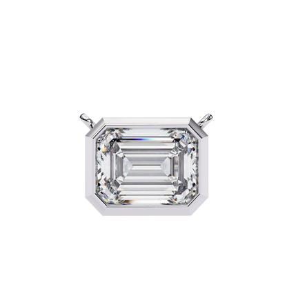 3 ct Emerald-Cut East-West Bezel Pendant Necklace | Modern Minimal Diamond Solitaire with Chain | Lab-Grown or Moissanite | Solid Gold/Platinum