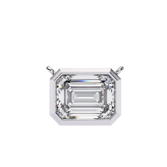 3 ct Emerald-Cut East-West Bezel Pendant Necklace | Modern Minimal Diamond Solitaire with Chain | Lab-Grown or Moissanite | Solid Gold/Platinum