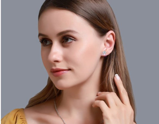 2 CT Princess-Cut Stud Earrings | Modern Cross-Basket 4-Prong | Lab-Grown Diamond or Moissanite | Solid Gold/Platinum | Screw-Back