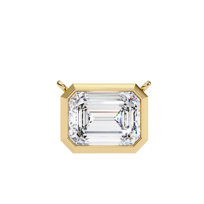 3 ct Emerald-Cut East-West Bezel Pendant Necklace | Modern Minimal Diamond Solitaire with Chain | Lab-Grown or Moissanite | Solid Gold/Platinum