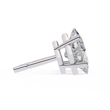 2 CT Princess-Cut Stud Earrings | Modern Cross-Basket 4-Prong | Lab-Grown Diamond or Moissanite | Solid Gold/Platinum | Screw-Back