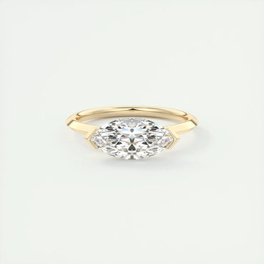 East West Marquise Cut Moissanite Diamond Half Bezel Solitaire Engagement Ring Unique Solitaire Lab Grown Diamond Ring 14K Solid Gold Ring.