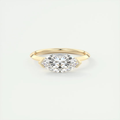 East West Marquise Cut Moissanite Diamond Half Bezel Solitaire Engagement Ring Unique Solitaire Lab Grown Diamond Ring 14K Solid Gold Ring.
