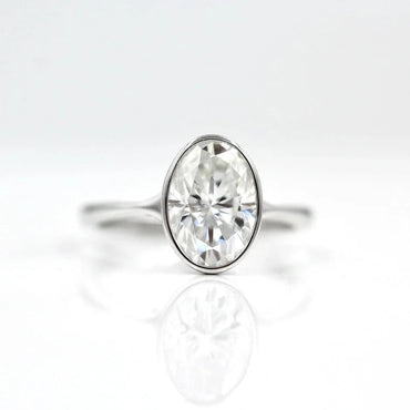 2 CT Oval Cut Bezel Set Ring Oval Cut Moissanite Engagement Ring 14K Solid Gold Solitaire Diamond Wedding Ring Oval Lab Grown Diamond Ring.