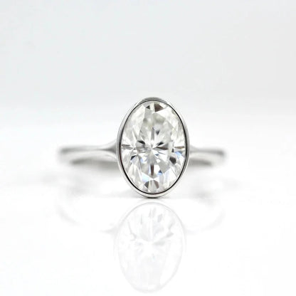 2 CT Oval Cut Bezel Set Ring Oval Cut Moissanite Engagement Ring 14K Solid Gold Solitaire Diamond Wedding Ring Oval Lab Grown Diamond Ring.