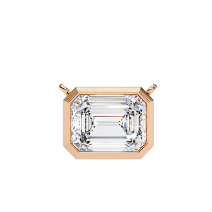 3 ct Emerald-Cut East-West Bezel Pendant Necklace | Modern Minimal Diamond Solitaire with Chain | Lab-Grown or Moissanite | Solid Gold/Platinum