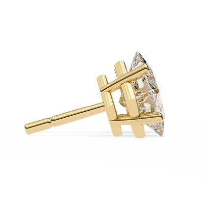 2 CT Princess-Cut Stud Earrings | Modern Cross-Basket 4-Prong | Lab-Grown Diamond or Moissanite | Solid Gold/Platinum | Screw-Back