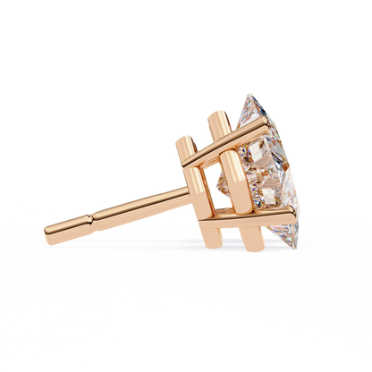2 CT Princess-Cut Stud Earrings | Modern Cross-Basket 4-Prong | Lab-Grown Diamond or Moissanite | Solid Gold/Platinum | Screw-Back