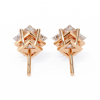 2 CT Princess-Cut Stud Earrings | Modern Cross-Basket 4-Prong | Lab-Grown Diamond or Moissanite | Solid Gold/Platinum | Screw-Back