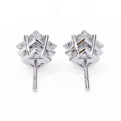 2 CT Princess-Cut Stud Earrings | Modern Cross-Basket 4-Prong | Lab-Grown Diamond or Moissanite | Solid Gold/Platinum | Screw-Back