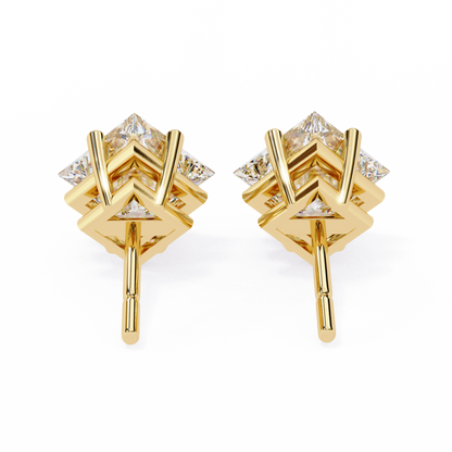 2 CT Princess-Cut Stud Earrings | Modern Cross-Basket 4-Prong | Lab-Grown Diamond or Moissanite | Solid Gold/Platinum | Screw-Back