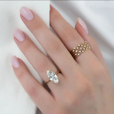 2CT Marquise Cut Engagement Ring Unique Marquise Cut Moissanite Ring 14K Solid Gold Ring Lab Grown Diamond Wedding Ring Promise Ring For Her