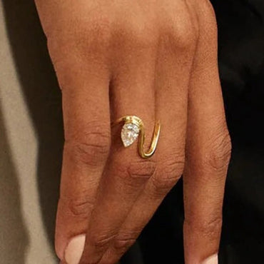 2.5 CT Pear Moissanite Engagement Ring Unique Waved Style Pear Lab Grown Diamond Ring 14K Solid Gold Solitaire IGI Certified Diamond Ring.