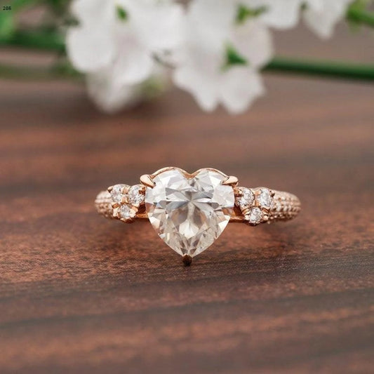 Heart Cut Three Stone Cluster Moissanite Engagement Ring, Moissanite Engagement Ring