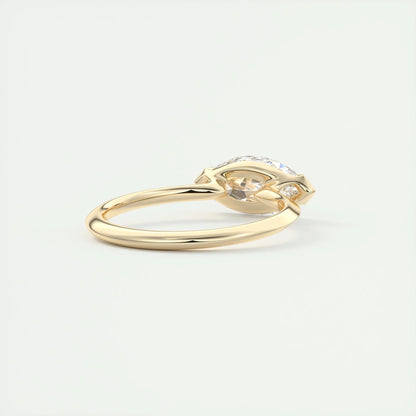 East West Marquise Cut Moissanite Diamond Half Bezel Solitaire Engagement Ring Unique Solitaire Lab Grown Diamond Ring 14K Solid Gold Ring.