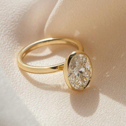 3 CT Oval Cut Moissanite Engagement Ring Bezel Set Moissanite Solitaire Ring Promise Anniversary Ring For Women Lab Grown Statement Ring.