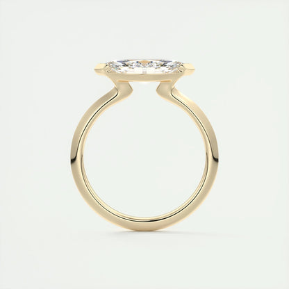 East West Marquise Cut Moissanite Diamond Half Bezel Solitaire Engagement Ring Unique Solitaire Lab Grown Diamond Ring 14K Solid Gold Ring.