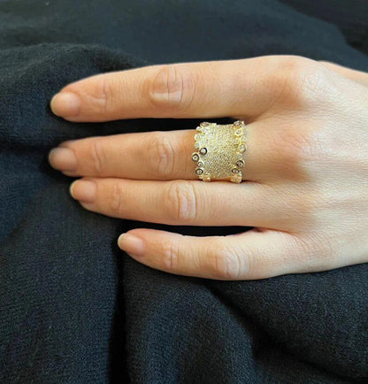 Wedding Band, Gold Diamond Ring, Pave Diamonds Ring, Gold Statement Ring, Huge Diamond Ring, Big Engagement Rings