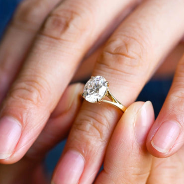 Solid Gold Oval Moissanite Engagement Ring with Bar, Promise Ring, Proposal Ring, Anniversary/ Birthday Gift for Women/ Her