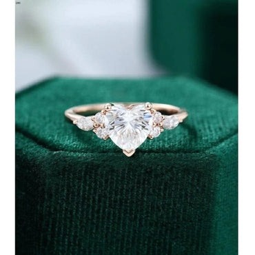 Heart Cut Marquise Accent Diamond Moissanite Engagement Ring
