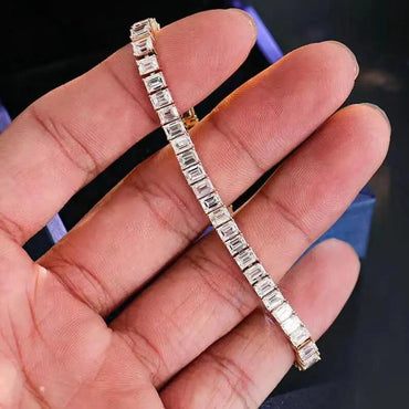 Emerald Cut Moissanite Tennis Bracelet, 14k Gold Unisex Moissanite Bracelet
