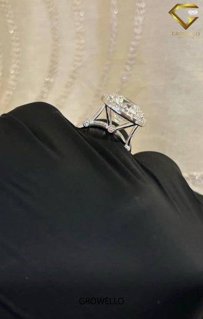 10CT Round Brilliant Halo Cathedral Engagement Ring, Solid Gold, Lab Grown Diamond or Moissanite