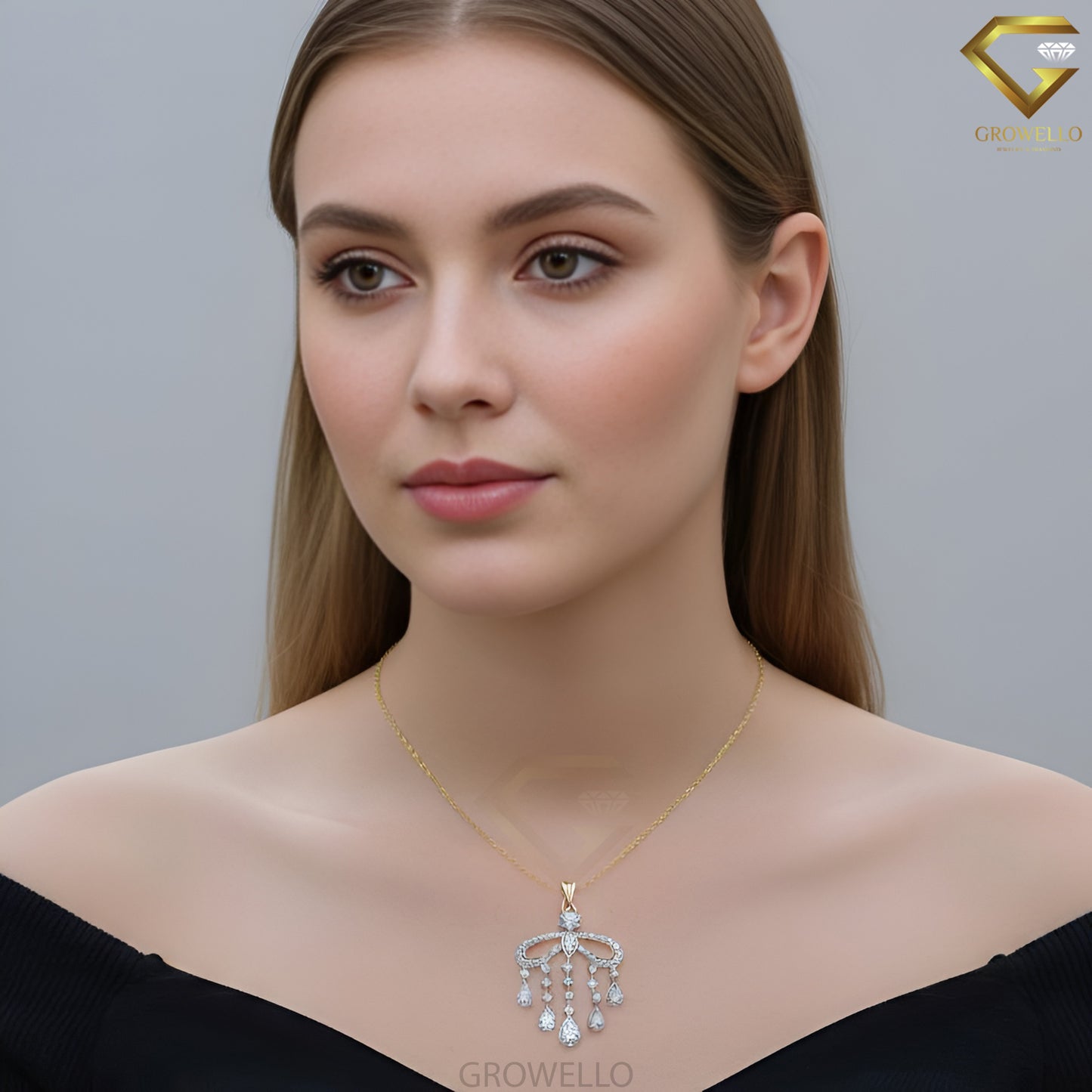 Vintage Chandelier Diamond Pendant Necklace with Pear Drops, Lab Grown or Moissanite
