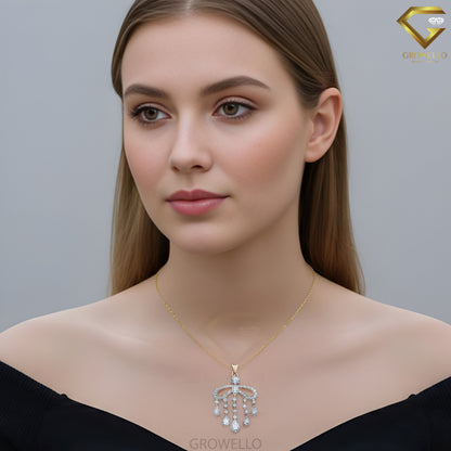 Vintage Chandelier Diamond Pendant Necklace with Pear Drops, Lab Grown or Moissanite