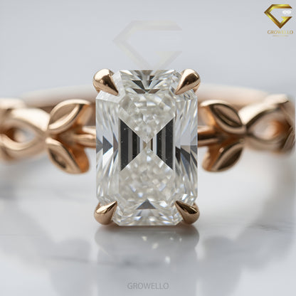 3CT Emerald Leaf Vine Engagement Ring, Nature Inspired, Solid Gold, Lab-Grown Diamond or Moissanite