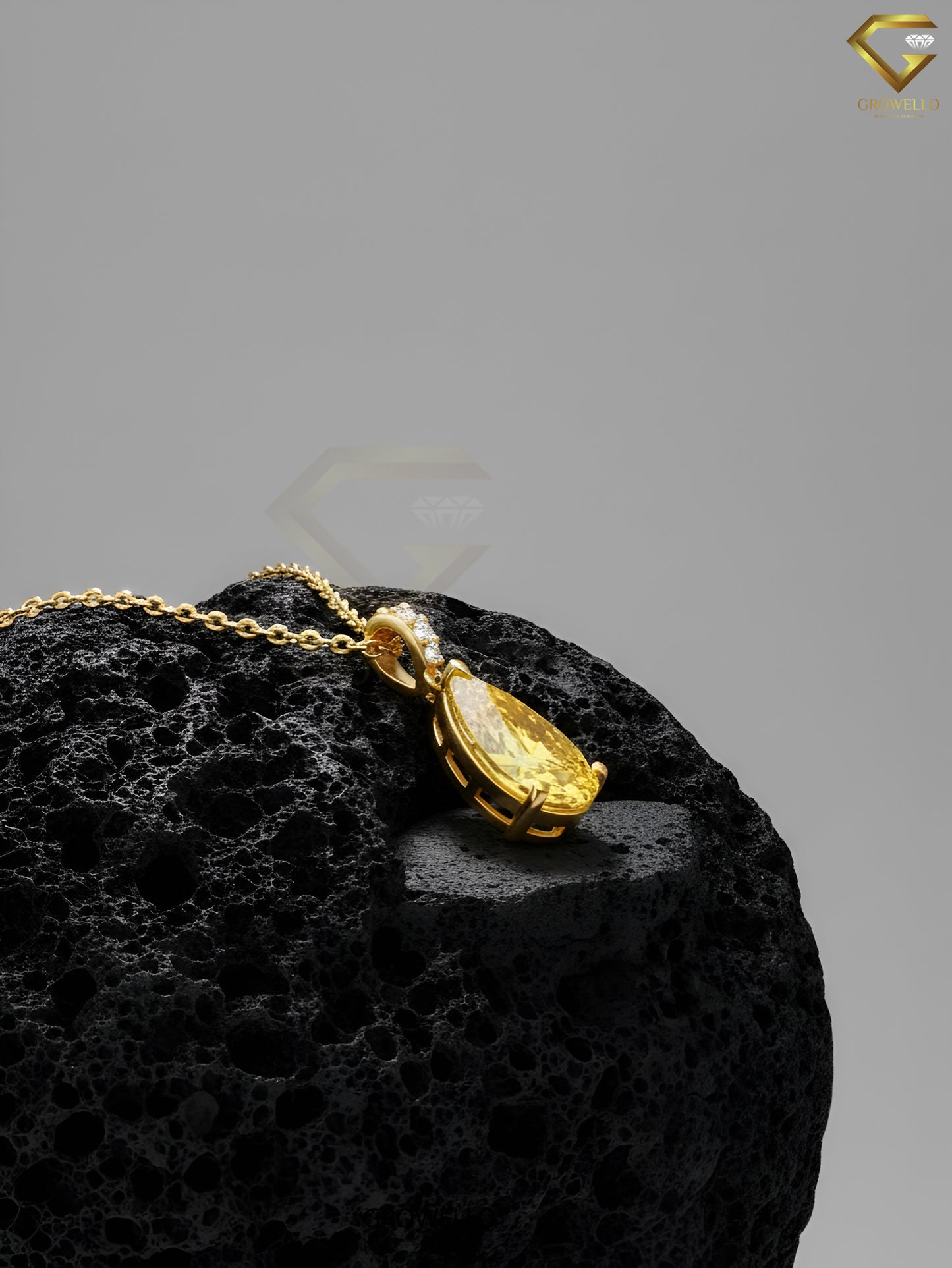 5CT Yellow Pear Diamond Pendant Necklace, Vintage Drop, Solid Gold, Lab Grown Diamond or Moissanite