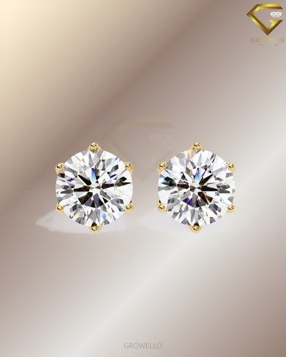 3CT Round Diamond Stud Earrings, Crown Six Prong Solitaire, Elegant Luxury, IGI Lab Grown Diamond or Moissanite