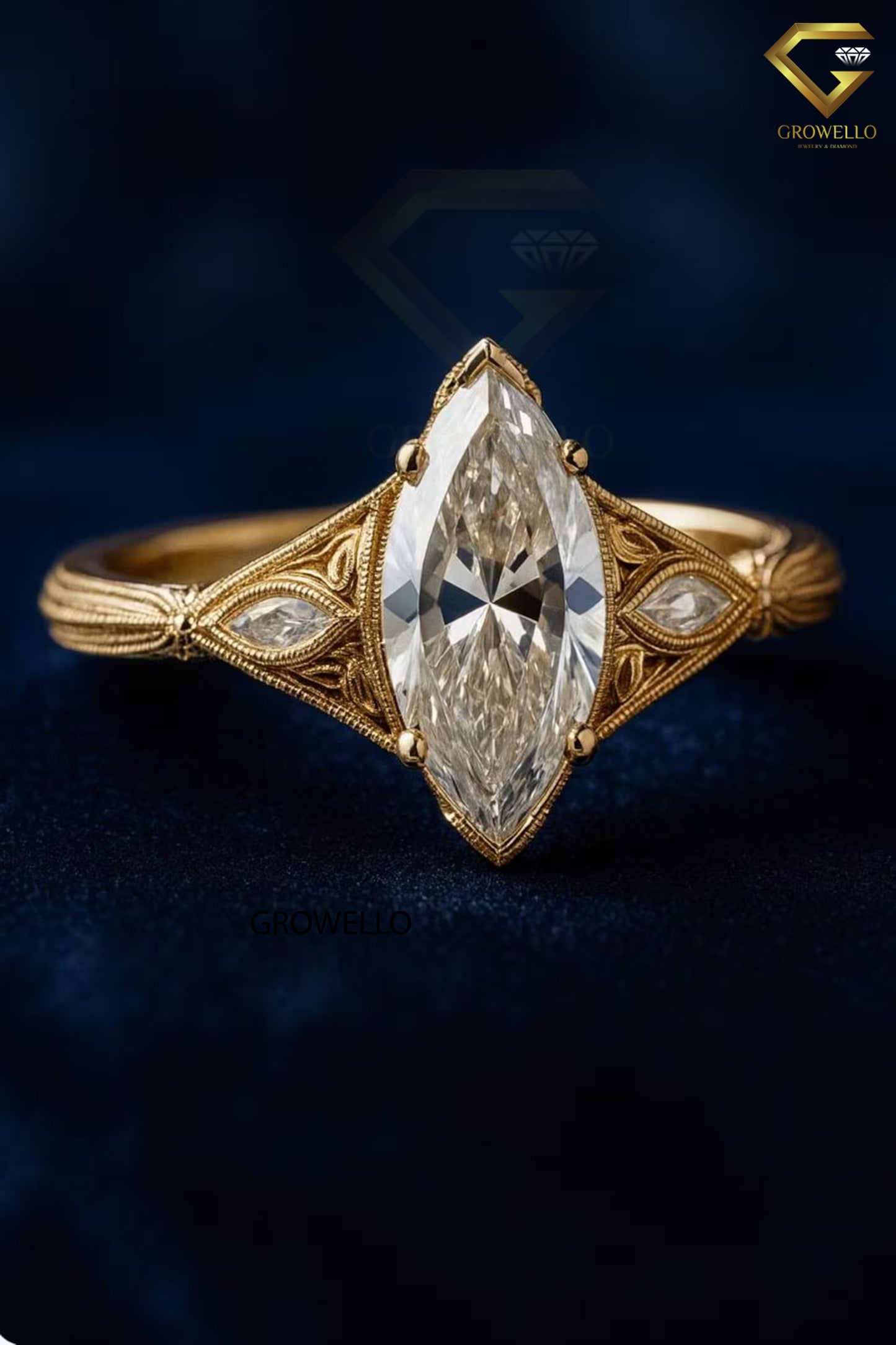 3 CT Marquise Vintage Filigree Engagement Ring, Art Deco Antique Style, Solid Gold, Lab Diamond or Moissanite