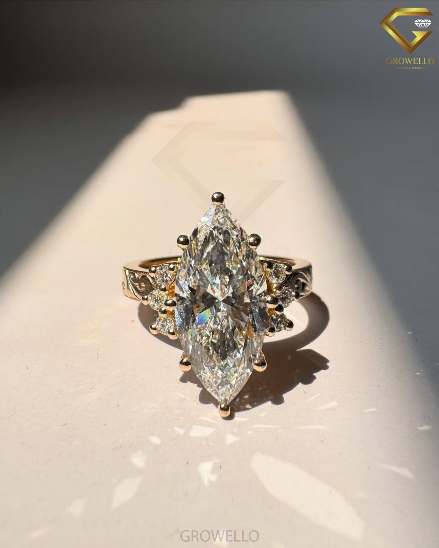 5 CT Marquise Vintage Engraved Engagement Ring, Antique Style, IGI Lab Diamond or Moissanite
