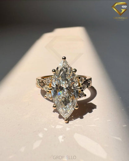 5 CT Marquise Vintage Engraved Engagement Ring, Antique Style, IGI Lab Diamond or Moissanite