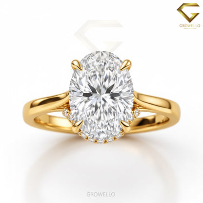 3 CT Oval Hidden Halo Engagement Ring, Solid Gold, IGI Lab Diamond or Moissanite