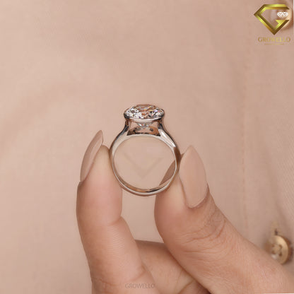 5CT Round Bezel Solitaire Engagement Ring, Minimalist Statement Ring, Lab Grown Diamond or Moissanite