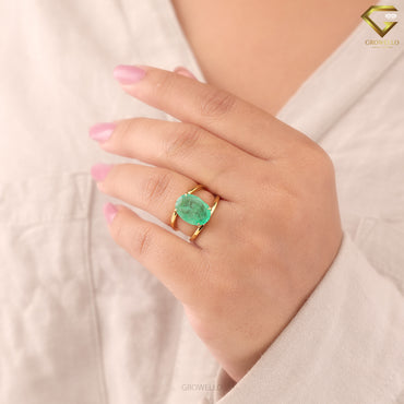 4CT Oval Emerald Panna Engagement Ring, Open Bypass Prong Design, Solid Gold, Natural Green Gemstone
