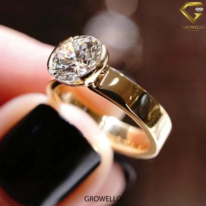 2CT Round Low-Profile Bezel-Set Engagement Ring – Solid Gold, Lab Grown or Moissanite Diamond