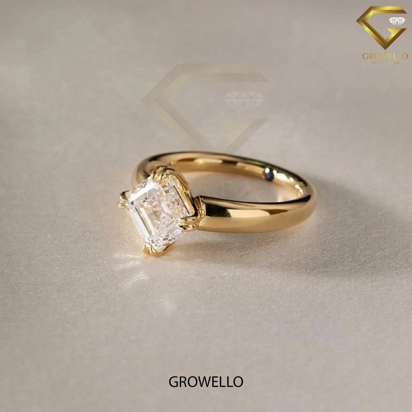 2CT Vintage Asscher Solitaire Engagement Ring, Compass Prongs, Lab Diamond/Moissanite, Solid Gold