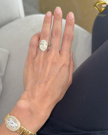 10CT Oval Hidden Halo Solitaire Engagement Ring, Solid Gold, IGI Lab Grown Diamond or Moissanite