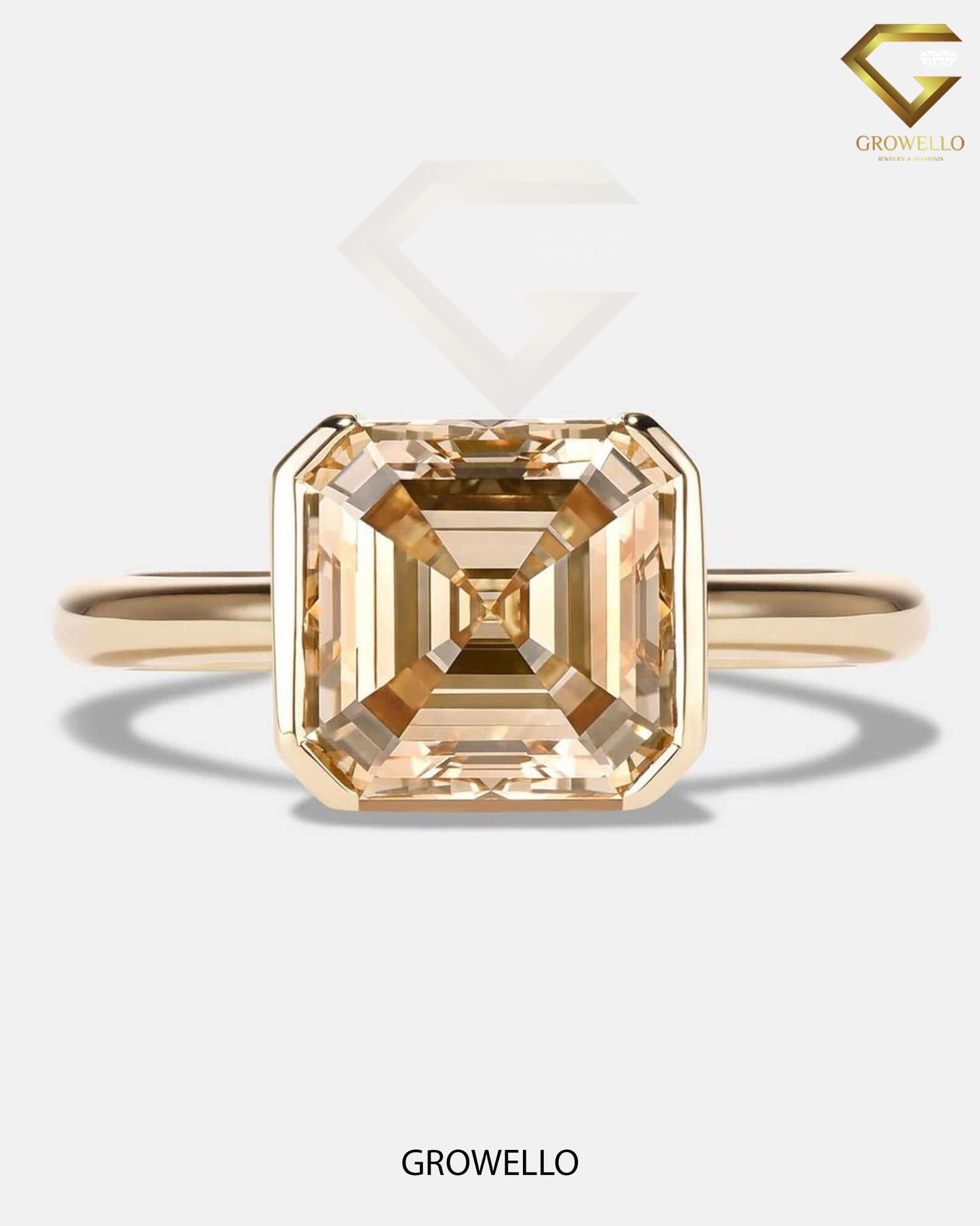 4CT Vintage Champagne Asscher Cut Engagement Ring, Half-Bezel, Lab Grown Diamond/Moissanite, Solid Gold