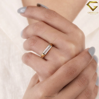 1.0CT East-West Baguette Solitaire Engagement Ring, Solid Gold, Lab-Grown Diamond or Moissanite