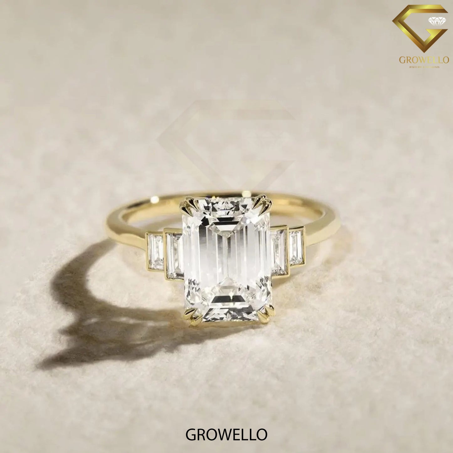 3CT Emerald Cut Engagement Ring, Tapered Baguette Shoulders, Solid Gold, Lab-Grown or Moissanite Diamond