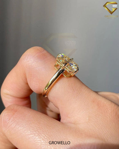 3CT champagne radiant Engagement Ring, claw-prong basket, solid gold, lab-grown or moissanite Diamond